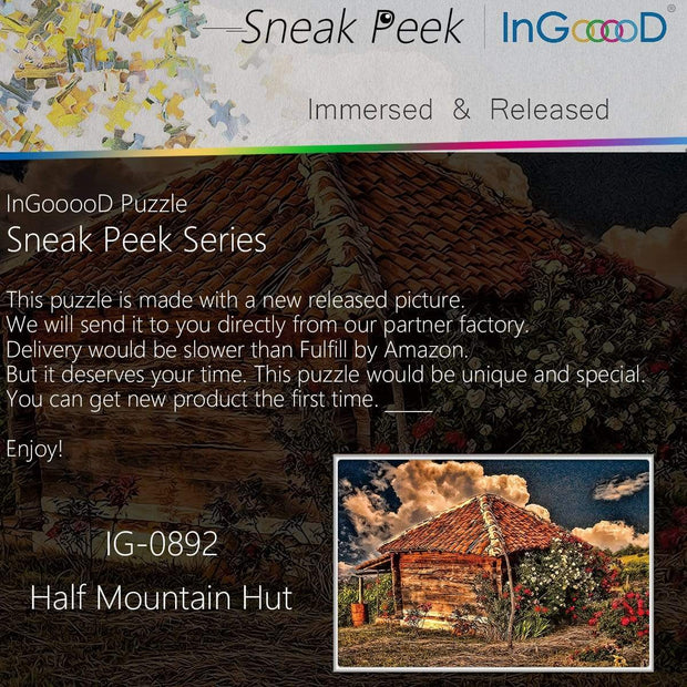 Ingooood- Jigsaw Puzzle 1000 Pieces- Sneak Peek Series-Half Mountain Hut_IG-0892 Entertainment Toys for Graduation or Birthday Gift Home Decor - Ingooood