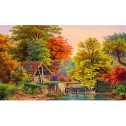 Ingooood Jigsaw Puzzle 1000 Pieces- Oil painting-wooden house by the stream - Entertainment Toys for Adult Special Graduation or Birthday Gift Home Decor - Ingooood jigsaw puzzle 1000 piece