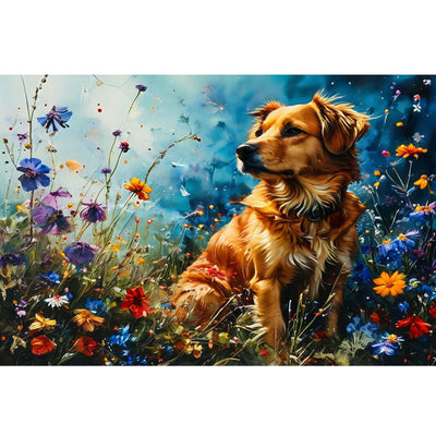 Ingooood Jigsaw Puzzle 1000 Pieces- Puppy in the flowers - Entertainment Toys for Adult Special Graduation or Birthday Gift Home Decor - Ingooood jigsaw puzzle 1000 piece