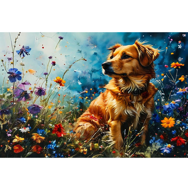 Ingooood Jigsaw Puzzle 1000 Pieces- Puppy in the flowers - Entertainment Toys for Adult Special Graduation or Birthday Gift Home Decor - Ingooood jigsaw puzzle 1000 piece