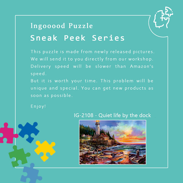 Ingooood Wooden Jigsaw Puzzle 1000 Pieces - Quiet life by the dock - Ingooood jigsaw puzzle 1000 piece