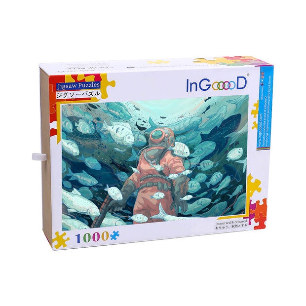 Ingooood Wooden Jigsaw Puzzle 1000 Pieces for Adult-School of fish around - Ingooood jigsaw puzzle 1000 piece