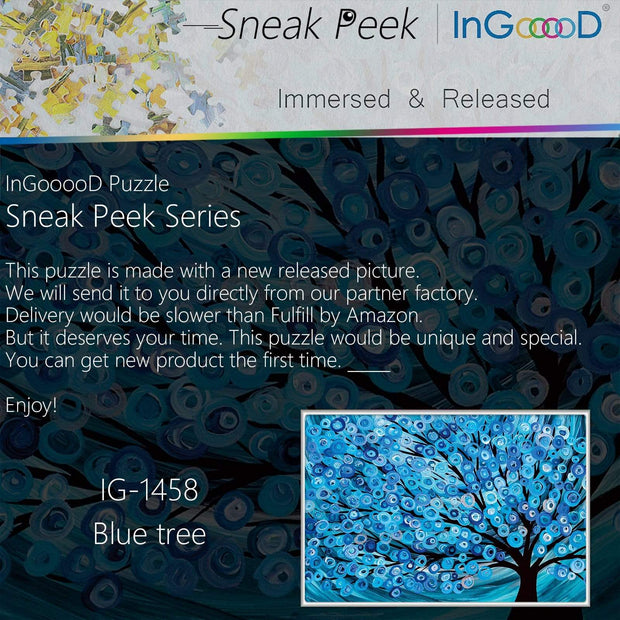 Ingooood-Jigsaw Puzzle 1000 Pieces-Sneak Peek Series-Blue tree_IG-1458 Entertainment Toys for Adult Graduation or Birthday Gift Home Decor - Ingooood