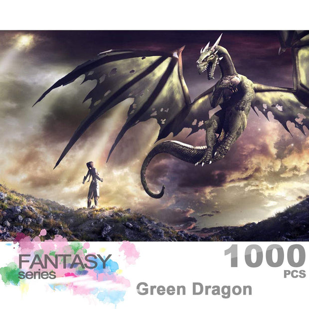 Ingooood Wooden Jigsaw Puzzle 1000 Pieces for Adult - Green Dragon - Ingooood jigsaw puzzle 1000 piece