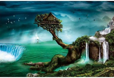 Ingooood- Jigsaw Puzzle 1000 Pieces- Fantasy Series- Home on The Waterfall Tree - Ingooood jigsaw puzzle 1000 piece