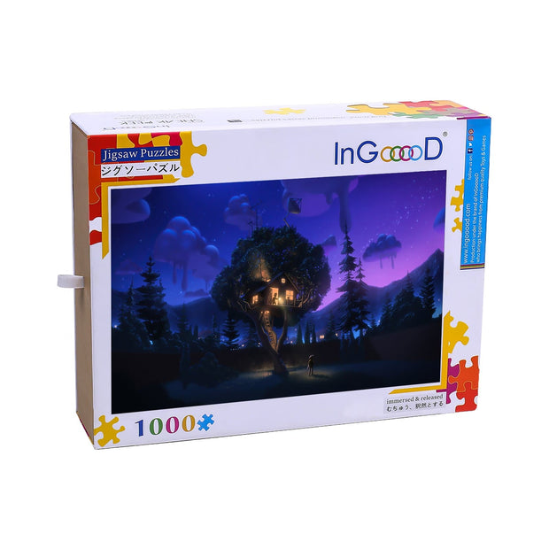 Ingooood Wooden Jigsaw Puzzle 1000 Pieces for Adult- Tree house in the evening - Ingooood jigsaw puzzle 1000 piece