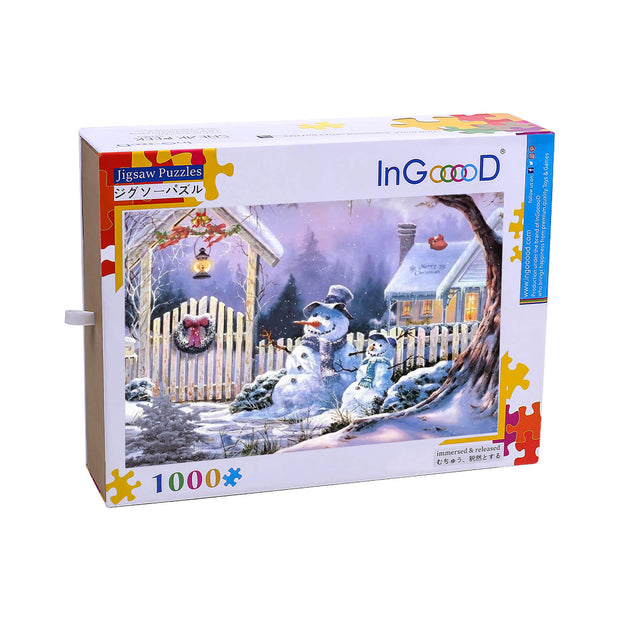 Ingooood Wooden Jigsaw Puzzle 1000 Pieces-Snowman in front of the house-Entertainment Toys for Adult Special Graduation or Birthday Gift Home Decor - Ingooood jigsaw puzzle 1000 piece