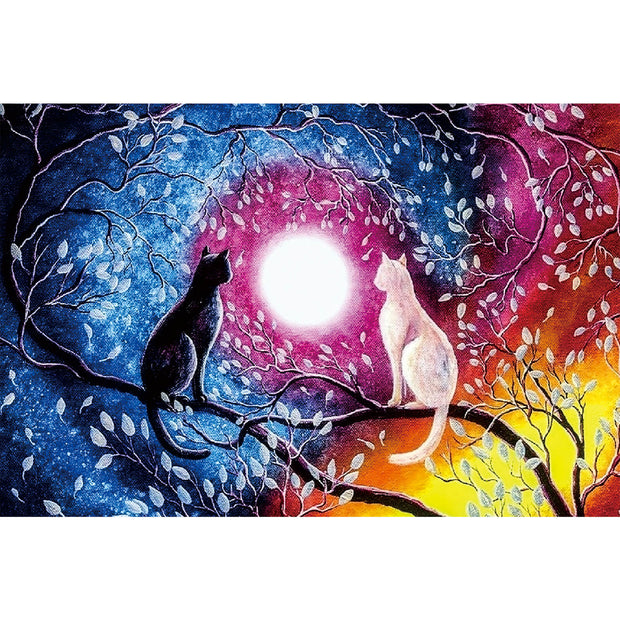 Ingooood Wooden Jigsaw Puzzle 1000 Pieces - Black and white cat in the moonlight - Ingooood jigsaw puzzle 1000 piece