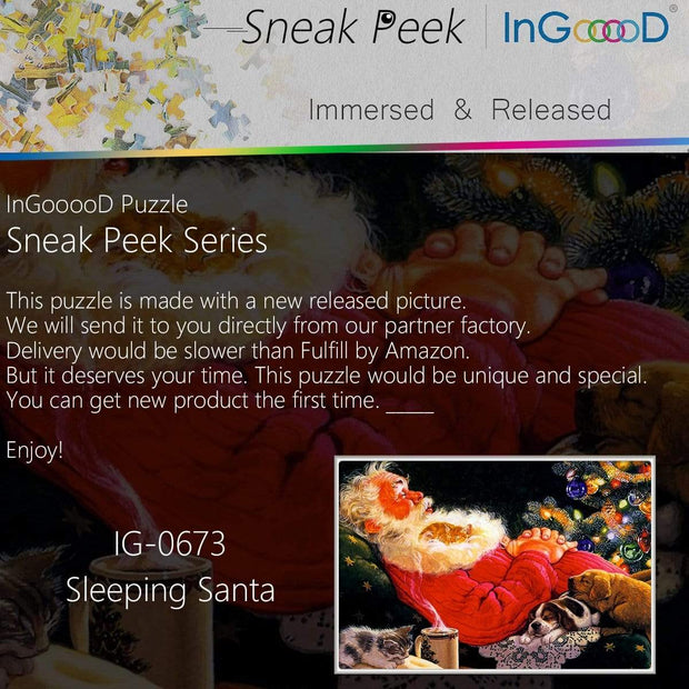 Ingooood-Jigsaw Puzzle 1000 Piece-Sneak Peek Series-Sleeping Santa_IG-0673 Entertainment Toys for Adult Special Graduation or Birthday Gift Home Decor - Ingooood