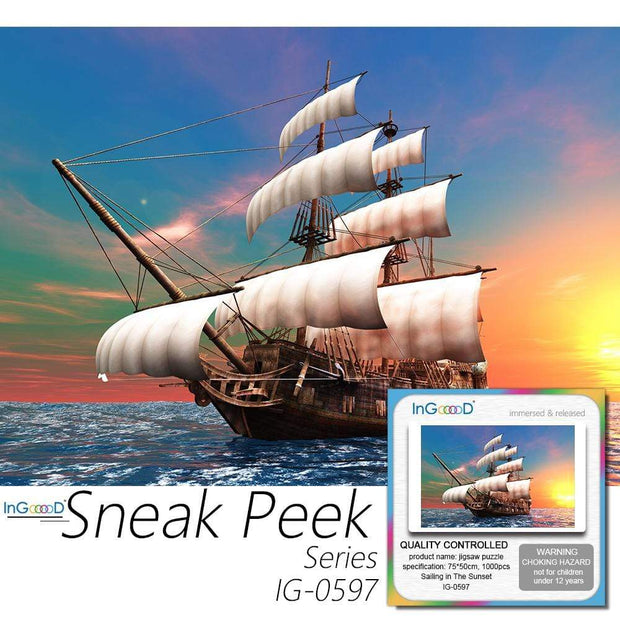 Ingooood- Jigsaw Puzzle 1000 Pieces- Sailing in The Sunset_IG-0597 Entertainment Toys for Adult Special Graduation or Birthday Gift Home Decor - Ingooood