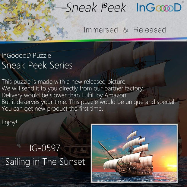 Ingooood- Jigsaw Puzzle 1000 Pieces- Sailing in The Sunset_IG-0597 Entertainment Toys for Adult Special Graduation or Birthday Gift Home Decor - Ingooood