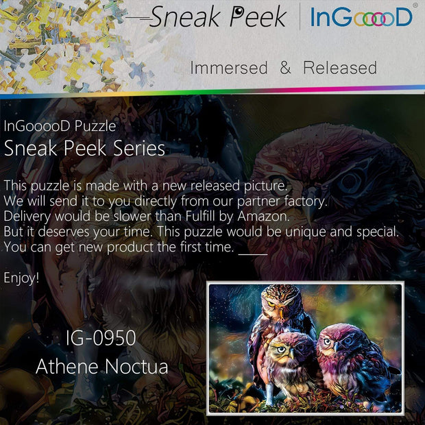 Ingooood-Jigsaw Puzzle 1000 Pieces-Sneak Peek Series-Athene Noctua_IG-0950 Entertainment Toys for Adult Special Graduation or Birthday Gift Home Decor - Ingooood