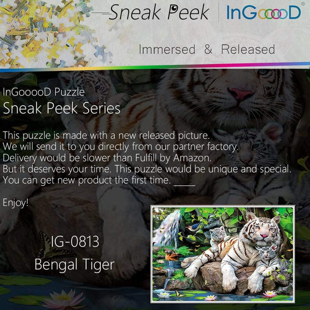 Ingooood-Jigsaw Puzzle 1000 Pieces-Sneak Peek Series-Bengal Tiger_IG-0813 Entertainment Toys for Adult Special Graduation or Birthday Gift Home Decor - Ingooood