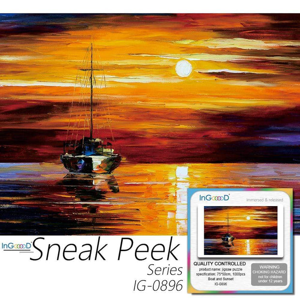 Ingooood- Jigsaw Puzzle 1000 Pieces- Sneak Peek Series-Boat and Sunset_IG-0896 Entertainment Toys for Graduation or Birthday Gift Home Decor - Ingooood