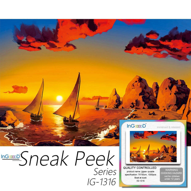 Ingooood-Jigsaw Puzzle 1000 Pieces-Sneak Peek Series-Boat at Dusk_IG-1316 Entertainment Toys for Adult Special Graduation or Birthday Gift Home Decor - Ingooood