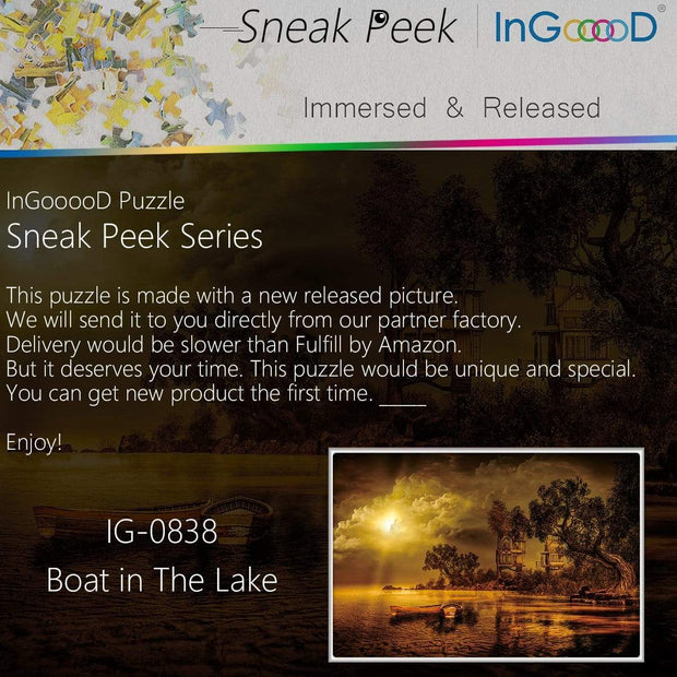 Ingooood- Jigsaw Puzzle 1000 Pieces- Sneak Peek Series-Boat in The Lake_IG-0838 Entertainment Toys for Adult Graduation or Birthday Gift Home Decor - Ingooood