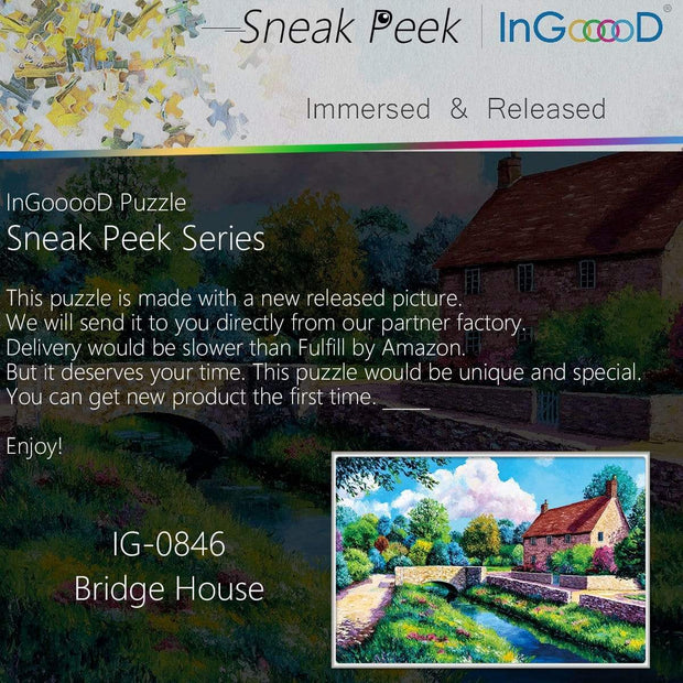 Ingooood-Jigsaw Puzzle 1000 Pieces- Sneak Peek Series-Bridge House_IG-0846 Entertainment Toys for Adult Special Graduation or Birthday Gift Home Decor - Ingooood