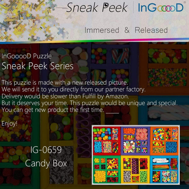 Ingooood- Jigsaw Puzzle 1000 Pieces- Sneak Peek Series-Candy Box_IG-0659 Entertainment Toys for Adult Special Graduation or Birthday Gift Home Decor - Ingooood
