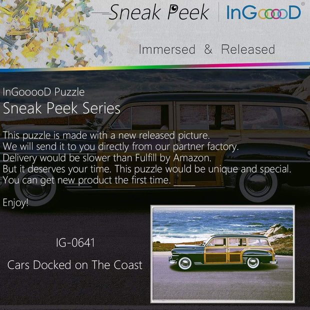 Ingooood- Jigsaw Puzzle 1000 Pieces- Sneak Peek Series- Cars Docked on The Coast_IG-0641 Entertainment Toys for Adult - Ingooood