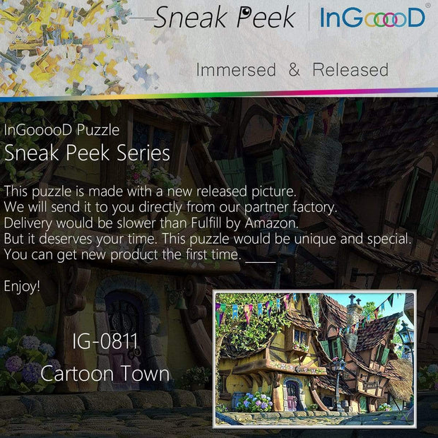 Ingooood-Jigsaw Puzzle 1000 Pieces- Sneak Peek Series-Cartoon Town_IG-0811 Entertainment Toys for Adult Special Graduation or Birthday Gift Home Decor - Ingooood