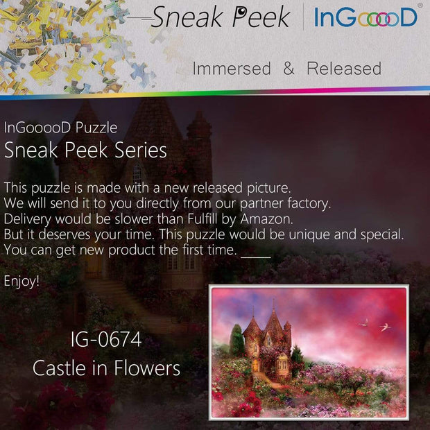 Ingooood- Jigsaw Puzzle 1000 Pieces- Sneak Peek Series-Castle in Flowers_IG-0674 Entertainment Toys for Adult Graduation or Birthday Gift Home Decor - Ingooood