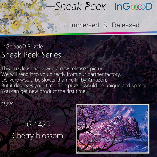 Ingooood-Jigsaw Puzzle 1000 Pieces-Sneak Peek Series-Cherry Blossom_IG-1425 Entertainment Toys for Adult Special Graduation or Birthday Gift Home Decor - Ingooood