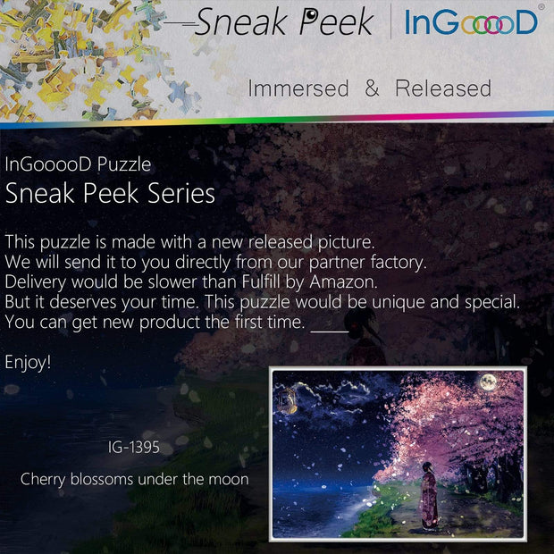 Ingooood-Jigsaw Puzzle 1000 Pieces-Sneak Peek Series-Cherry Blossoms Under The Moon_IG-1395 Entertainment Toys for Adult Special Graduation or Birthday Gift Home Decor - Ingooood
