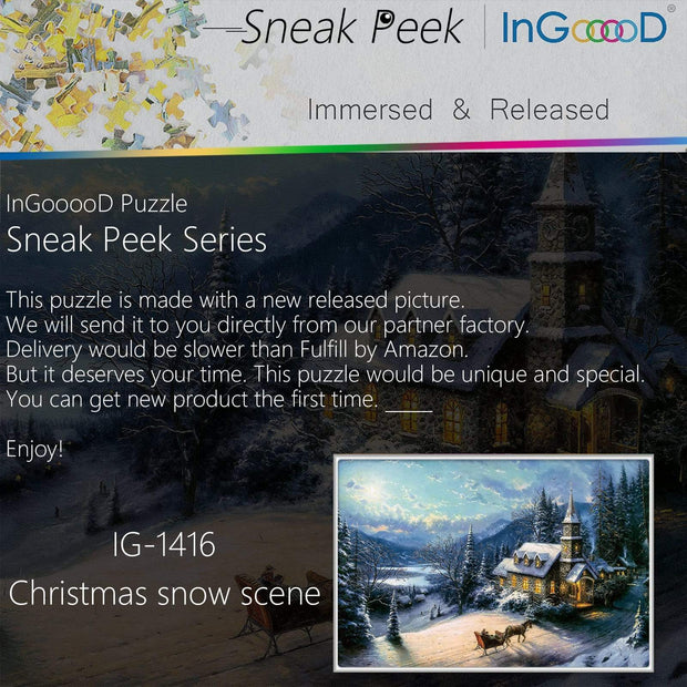 Ingooood-Jigsaw Puzzle 1000 Pieces-Sneak Peek Series-Christmas Snow Scene_IG-1416 Entertainment Toys for Adult Special Graduation or Birthday Gift Home Decor - Ingooood
