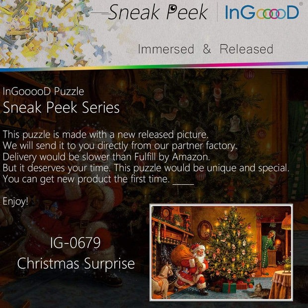 Ingooood- Jigsaw Puzzle 1000 Pieces- Sneak Peek Series-Christmas Surprise_IG-0679 Entertainment Toys for Adult Graduation or Birthday Gift Home Decor - Ingooood