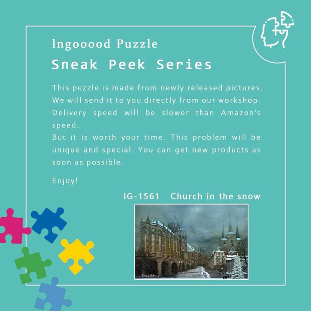 Ingooood-Jigsaw Puzzle 1000 Pieces-Sneak Peek Series-Church in the snow_IG-1561 Entertainment Toys for Adult Graduation or Birthday Gift Home Decor - Ingooood_US