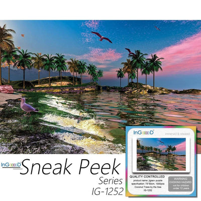 Ingooood-Jigsaw Puzzle 1000 Pieces-Sneak Peek Series-Coconut Trees by The Sea_IG-1252 Entertainment Toys for Adult Special Graduation or Birthday Gift Home Decor - Ingooood