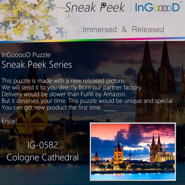 Ingooood- Jigsaw Puzzle 1000 Pieces- Sneak Peek Series-Cologne Cathedral_IG-0574 Entertainment Toys for Adult Graduation or Birthday Gift Home Decor - Ingooood