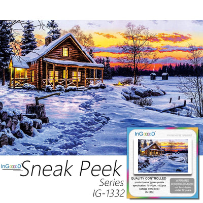 Ingooood-Jigsaw Puzzle 1000 Pieces-Sneak Peek Series-Cottage in The Snow_IG-1332 Entertainment Toys for Adult Special Graduation or Birthday Gift Home Decor - Ingooood