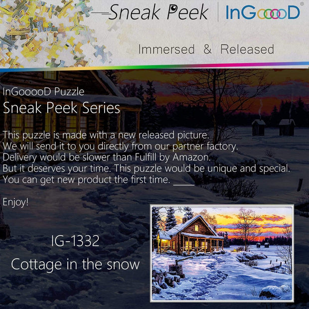 Ingooood-Jigsaw Puzzle 1000 Pieces-Sneak Peek Series-Cottage in The Snow_IG-1332 Entertainment Toys for Adult Special Graduation or Birthday Gift Home Decor - Ingooood