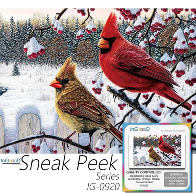 Ingooood-Jigsaw Puzzle 1000 Pieces-Sneak Peek Series-Crested Cardinal_IG-0920 Entertainment for Adult Special Graduation or Birthday Gift Home Decor - Ingooood