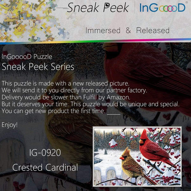 Ingooood-Jigsaw Puzzle 1000 Pieces-Sneak Peek Series-Crested Cardinal_IG-0920 Entertainment for Adult Special Graduation or Birthday Gift Home Decor - Ingooood