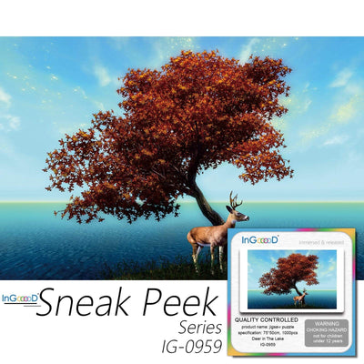 Ingooood-Jigsaw Puzzle 1000 Pieces-Sneak Peek Series-Deer in The Lake_IG-0959 Entertainment Toys for Graduation or Birthday Gift Home Decor - Ingooood