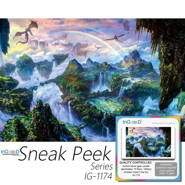 Ingooood-Jigsaw Puzzle 1000 Pieces-Sneak Peek Series- Dinosaur World in The Sky_IG-1174 Entertainment Toys for Graduation or Birthday Gift Home Decor - Ingooood