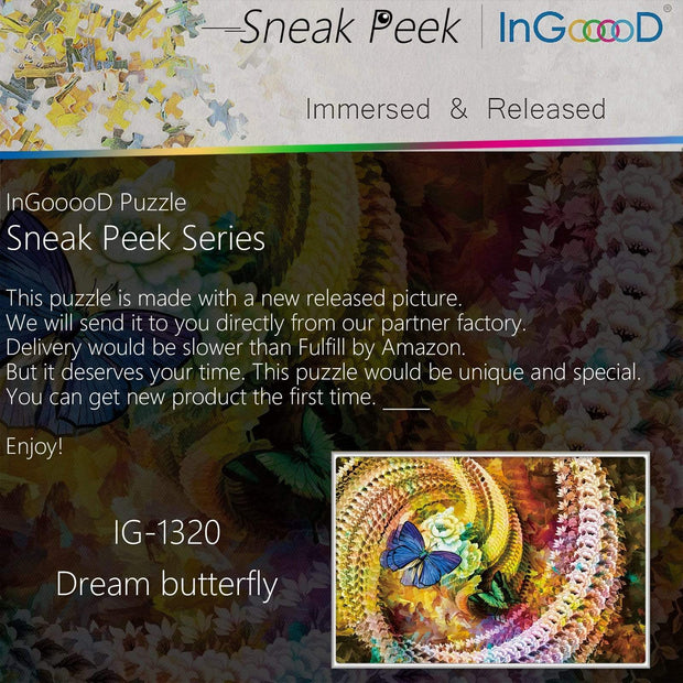 Ingooood-Jigsaw Puzzle 1000 Pieces-Sneak Peek Series-Dream Butterfly_IG-1320 Entertainment Toys for Adult Special Graduation or Birthday Gift Home Decor - Ingooood