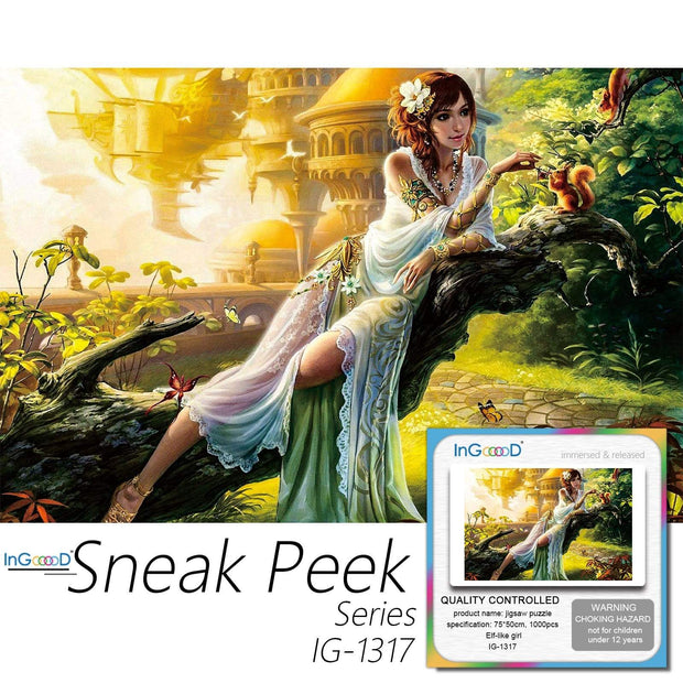 Ingooood-Jigsaw Puzzle 1000 Pieces-Sneak Peek Series-Elf-Like Girl_IG-1317 Entertainment Toys for Adult Special Graduation or Birthday Gift Home Decor - Ingooood