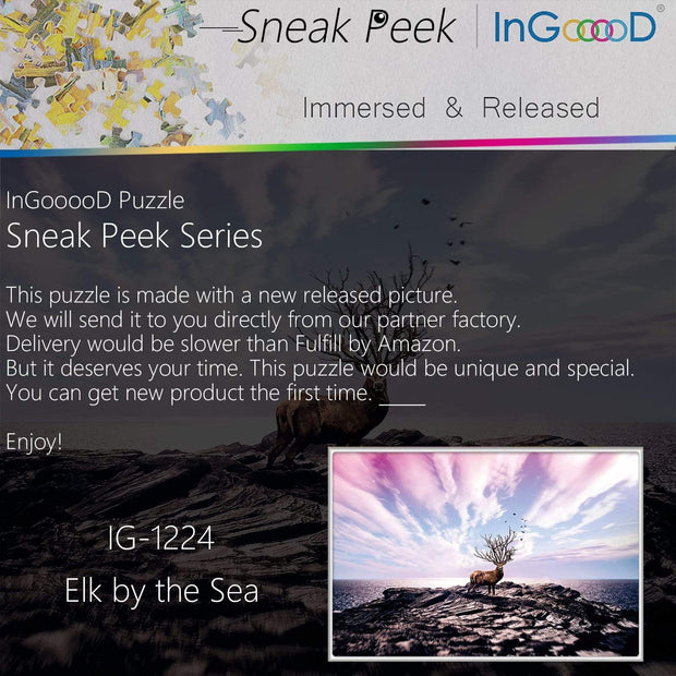 Ingooood-Jigsaw Puzzle 1000 Pieces-Sneak Peek Series-Elk by The Sea_IG-1224 Entertainment Toys for Adult Special Graduation or Birthday Gift Home Decor - Ingooood