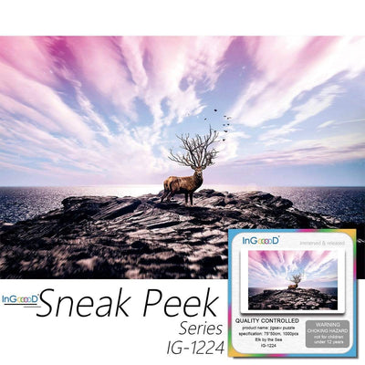 Ingooood-Jigsaw Puzzle 1000 Pieces-Sneak Peek Series-Elk by The Sea_IG-1224 Entertainment Toys for Adult Special Graduation or Birthday Gift Home Decor - Ingooood