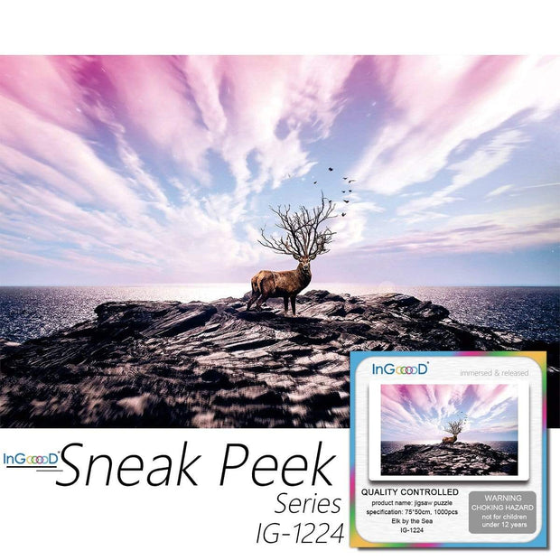 Ingooood-Jigsaw Puzzle 1000 Pieces-Sneak Peek Series-Elk by The Sea_IG-1224 Entertainment Toys for Adult Special Graduation or Birthday Gift Home Decor - Ingooood