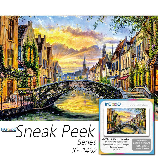 Ingooood-Jigsaw Puzzle 1000 Pieces-Sneak Peek Series-European streets_IG-1492 Entertainment Toys for Adult Graduation or Birthday Gift Home Decor - Ingooood