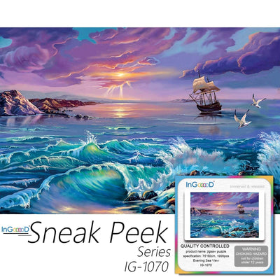 Ingooood- Jigsaw Puzzle 1000 Pieces- Sneak Peek Series-Evening Sea View_IG-1070 Entertainment Toys for Adult Graduation or Birthday Gift Home Decor - Ingooood