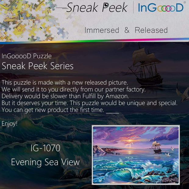 Ingooood- Jigsaw Puzzle 1000 Pieces- Sneak Peek Series-Evening Sea View_IG-1070 Entertainment Toys for Adult Graduation or Birthday Gift Home Decor - Ingooood