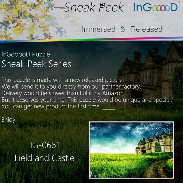Ingooood- Jigsaw Puzzle 1000 Pieces- Sneak Peek Series-Field and Castle_IG-0661 Entertainment Toys for Adult Graduation or Birthday Gift Home Decor - Ingooood