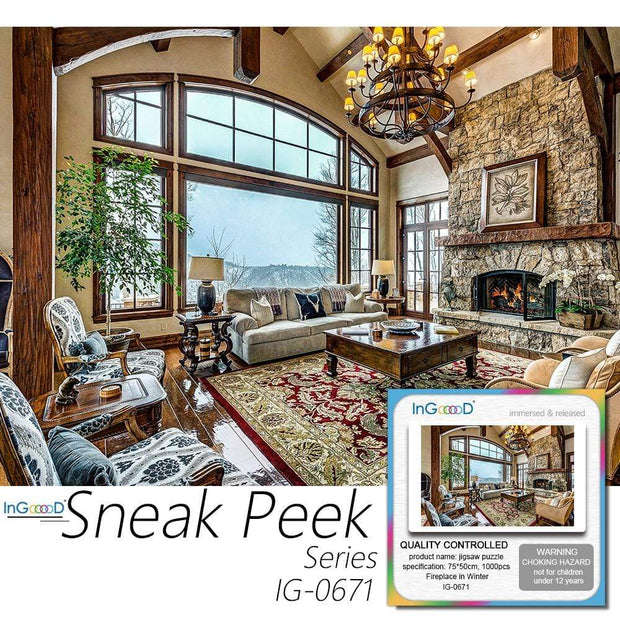 Ingooood- Jigsaw Puzzle 1000 Pieces- Sneak Peek Series-Fireplace in Winter_IG-0671 Entertainment Toys for Adult Graduation or Birthday Gift Home Decor - Ingooood