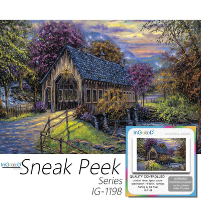Ingooood-Jigsaw Puzzle 1000 Pieces-Sneak Peek Series-Fishing by The River_IG-1198 Entertainment Toys for Adult Special Graduation or Birthday Gift Home Decor - Ingooood