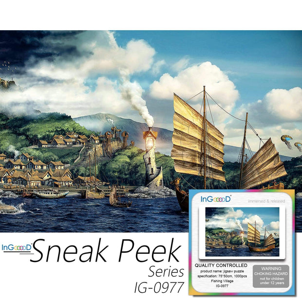 Ingooood-Jigsaw Puzzle 1000 Pieces-Sneak Peek Series-Fishing Village_IG-0977 Entertainment Toys for Graduation or Birthday Gift Home Decor - Ingooood